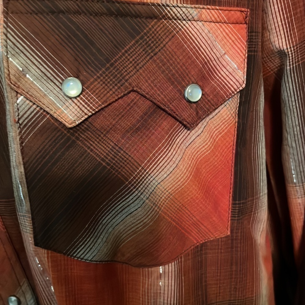 Rustler by Wrangler western cowboy rodeo fair ranch rust plaid long sleeve 3XL. - Picture 3 of 6